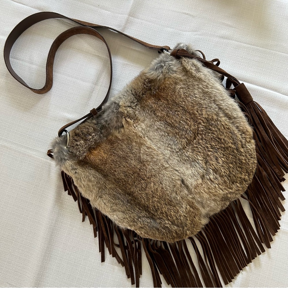 Italian Strenesse Gabriele Strehle suede rabbit fur crossbody bag